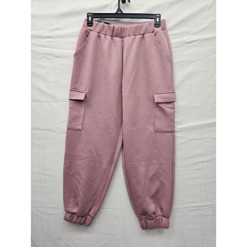Express Womens Cargo Jogger Pants Pink Poly Blend Casual Relaxed Size Large